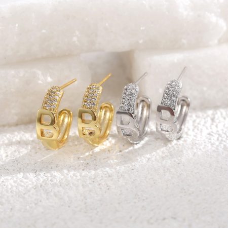 Eco-Friendly Copper Real Gold Plated Letter Earrings