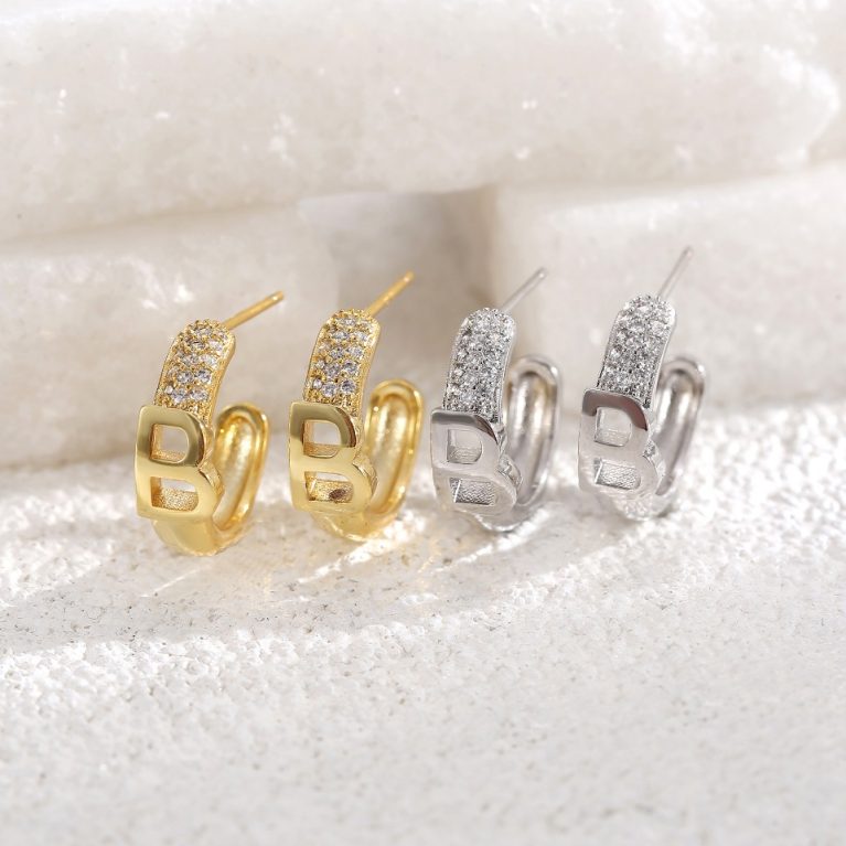 Eco-Friendly Copper Real Gold Plated Letter Earrings