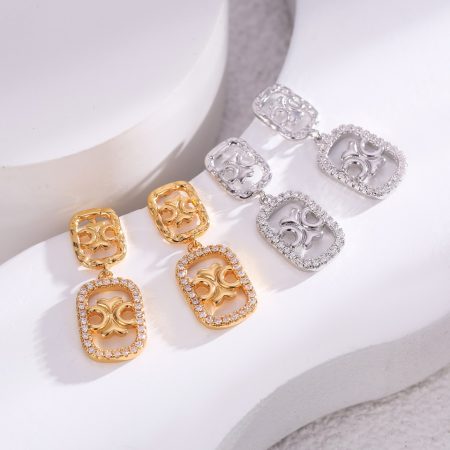 Hot Selling Eco-friendly Copper Real Gold Plated Luxury Brand Style Earrings