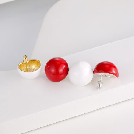 Eco-Friendly Copper Gold Plated White Tear-Drop Half-Circle Ear Studs