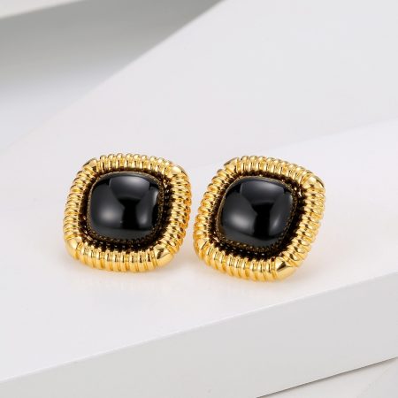 Eco-Friendly Copper Real Gold Plated Black Onyx Earrings