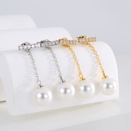 Eco-Friendly Copper Real Gold Plated Tassel Pearl Drop Earrings