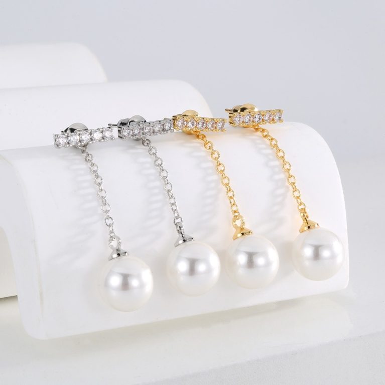 Eco-Friendly Copper Real Gold Plated Tassel Pearl Drop Earrings