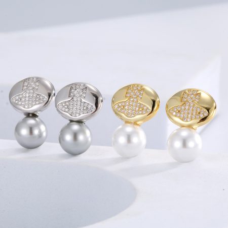 Eco-Friendly Gold-Plated Copper Saturn Pearl Stud Earrings