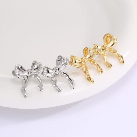 Eco-Friendly Copper Gold-Plated Bow Ear Studs