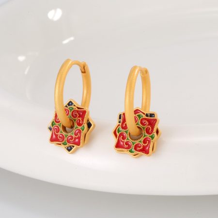 Eco-Friendly Copper with Real Gold Plating Guochao Style Ear Clips