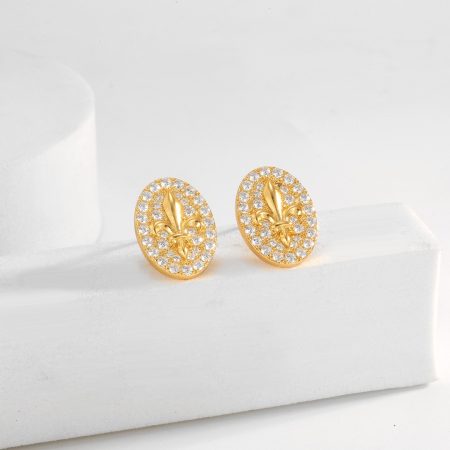 Eco-Friendly Copper Genuine Gold Plated Full Diamond Pavé Iris Flower Stud Earrings