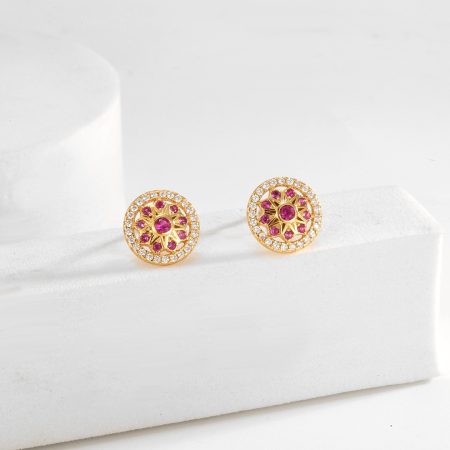 Eco-Friendly Copper Gold-Plated Rose Window Stud Earrings