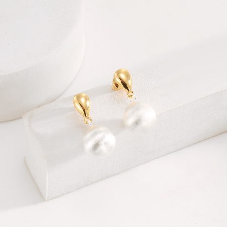 Eco-Friendly Copper Real Gold Plated Brushed Finish Round Ball Earrings