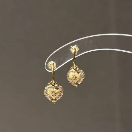 Eco-Friendly Copper Gold-Plated Heart-Shaped Diamond Stud Earrings