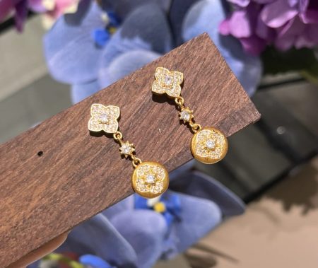 Eco-Friendly Copper Real Gold Plated Brushed Finish Four-Leaf Clover Earrings