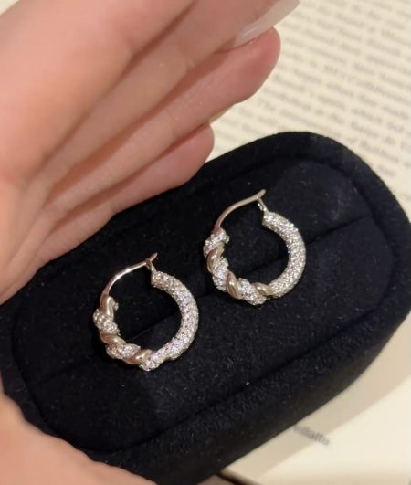 Eco-Friendly Copper Gold-Plated Full Diamond Twisted Hoop Earrings