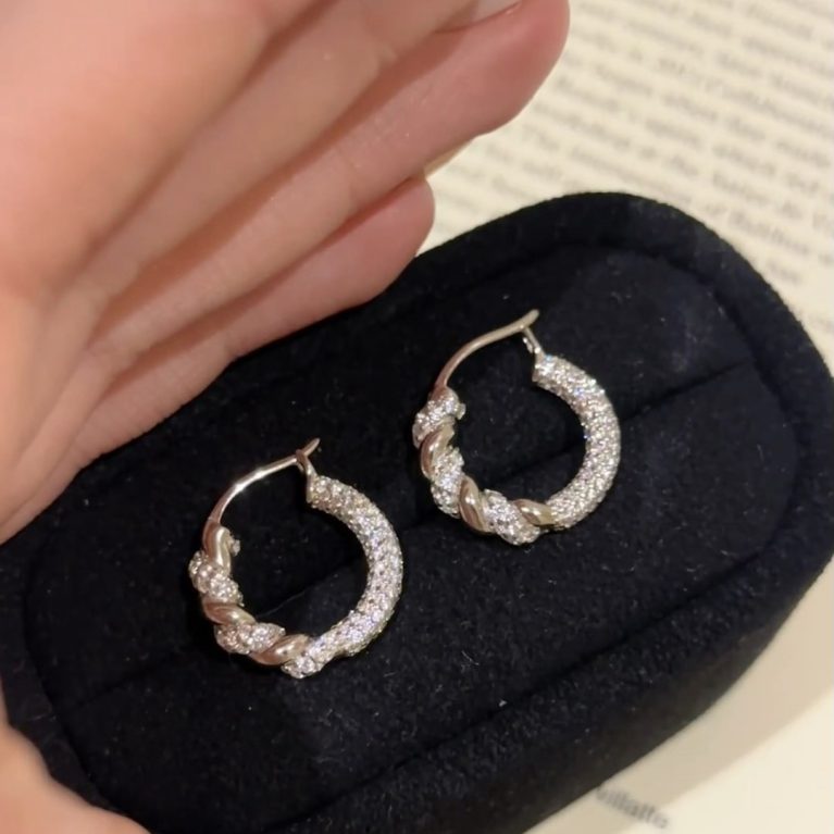 Eco-Friendly Copper Gold-Plated Full Diamond Twisted Hoop Earrings