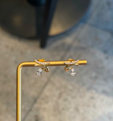 Eco-Friendly Copper Gold-Plated Crescent and Tiny Drop Ear Studs