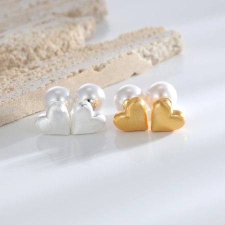 Eco-Friendly Copper Gold-Plated Heart Pearl Earrings
