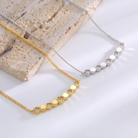 Eco-Friendly Copper Honeycomb Necklace with Genuine Gold Plating