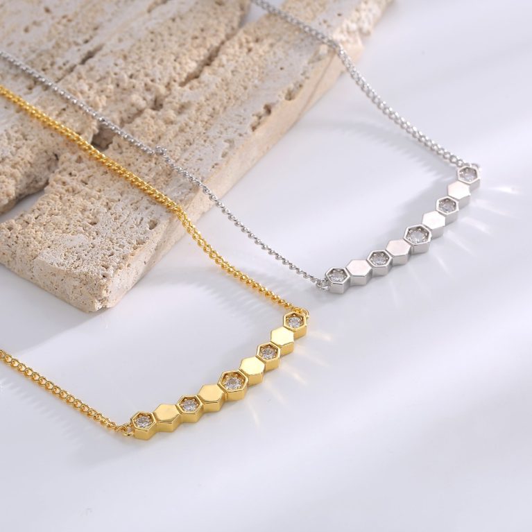 Eco-Friendly Copper Honeycomb Necklace with Genuine Gold Plating