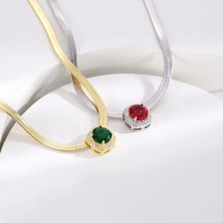 Eco-Friendly Copper Gold-Plated Necklace with Colored Cubic Zirconia