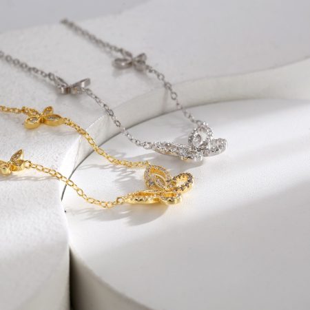 Eco-friendly Copper Butterfly Necklace with Real Gold Plating