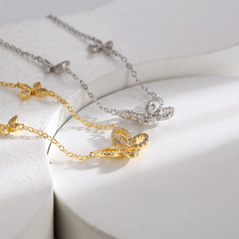 Eco-friendly Copper Butterfly Necklace with Real Gold Plating