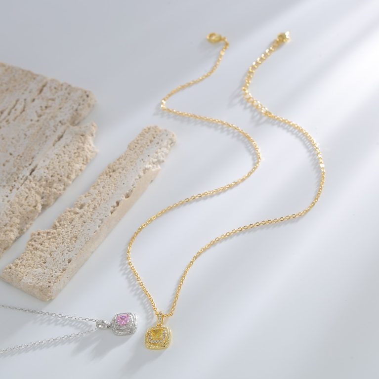 Eco-Friendly Copper Genuine Gold Plated Cubic Zirconia Pendant Necklace