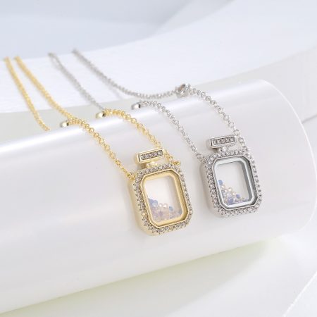 Eco-Friendly Copper Perfume Bottle Necklace with Real Gold Plating