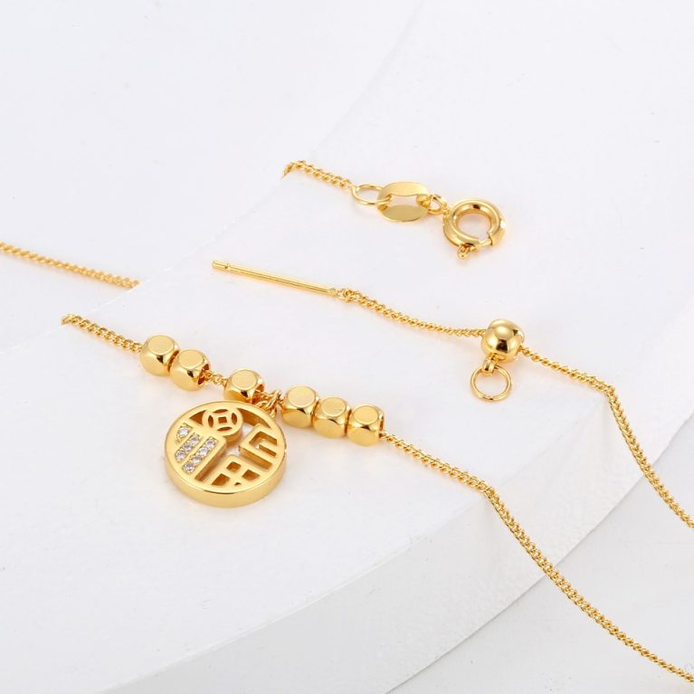 Guochao-style Necklace with Eco-friendly Copper and Real Gold Plating