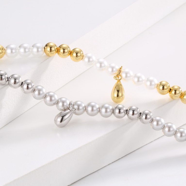 Eco-Friendly Copper Necklace with Real Gold Plating and Drop Pearl Design