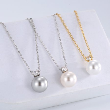 Eco-Friendly Copper & Genuine Gold Plated Single Diamond Pearl Necklace