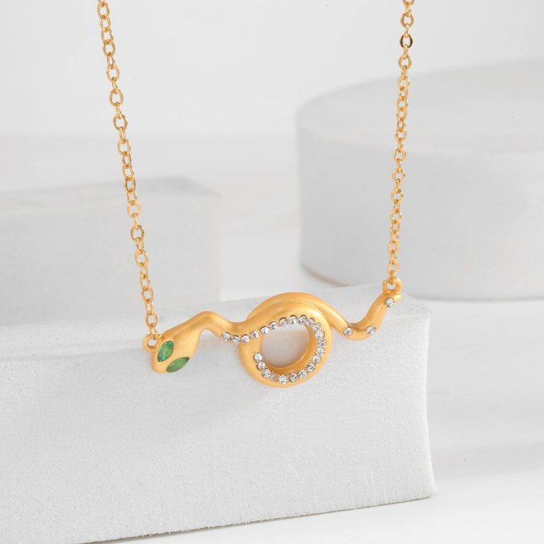 Eco-Friendly Copper Snake Necklace with Real Gold Plating
