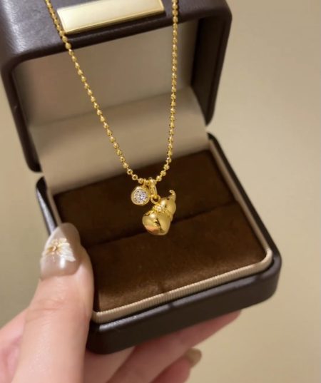 Eco-Friendly Copper Gourd Necklace with Real Gold Plating