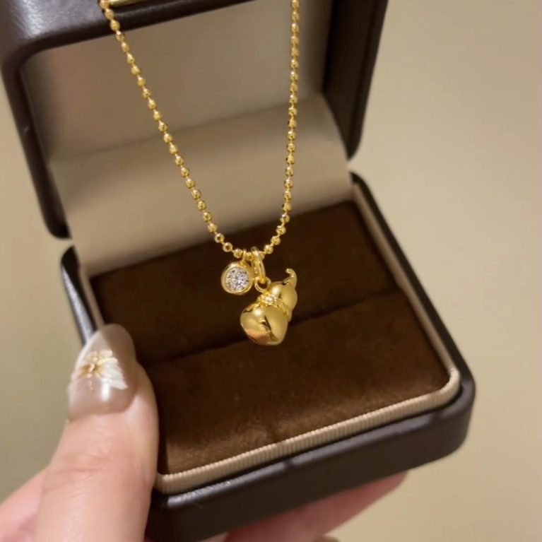 Eco-Friendly Copper Gourd Necklace with Real Gold Plating