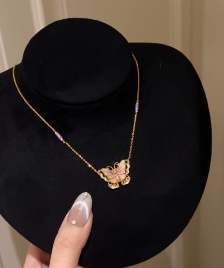 Hot Selling Bestseller Eco-friendly Copper Real Gold Plated Butterfly Necklace