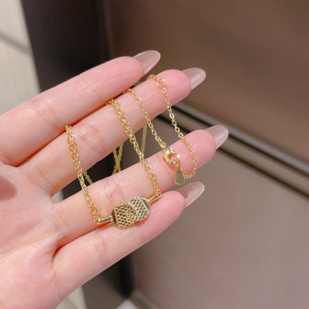 Eco-Friendly Copper Real Gold Plated Tennis Racket Necklace