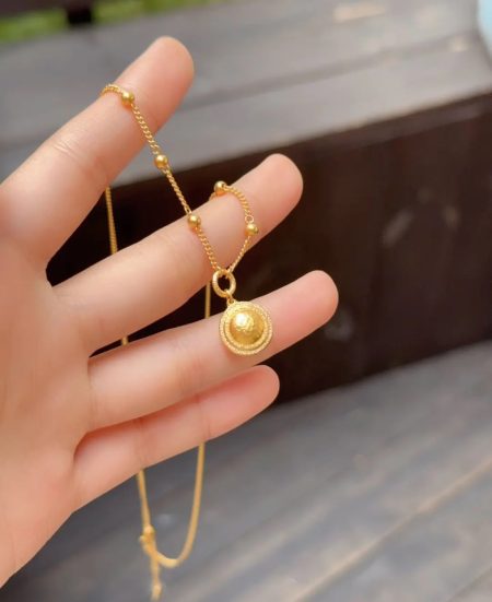 Eco-Friendly Copper Necklace with Real Gold Plating and Small Gold Ball Design