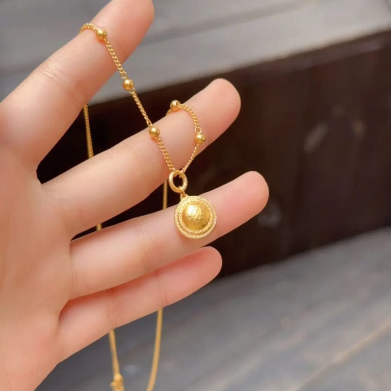 Eco-Friendly Copper Necklace with Real Gold Plating and Small Gold Ball Design