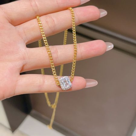 Eco-Friendly Copper Necklace with Real Gold Plating and Cubic Zirconia